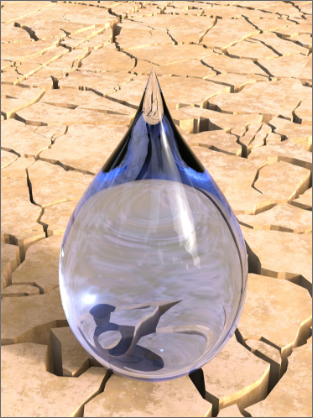 Water drop in the desert 3D Illustration Concept